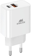 Зарядний пристрій для телефону Rivacase 20W USB-A/USB Type-C Quick Charge 3.0 White (PS4102W00WHITE) - зображення 1