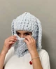 Вязанная балаклава шапка Alize Puffy Голубой, с ушами зайца и цепочкой (000571183) - изображение 4