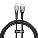 Кабель USB - Lightning Baseus Glimmer Series (1 метр, з підсвічуванням, передача даних, лайтинг, швидка зарядка) - Чорний - зображення 1