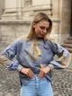 Офисная серая женская вышиванка с золотыми колосками "Жаннет" на льняной ткани 12382-46 (М) - изображение 4