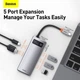 HUB адаптер BASEUS Type-C Metal Gleam Series 5-in-1 Multifunctional Docking Station |3USB, HDMI, Type-C, 100W PD| (CAHUB-CX0G) - изображение 3