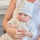 Костюм для крещения мальчика Мамине Сонечо Богатырь золотой 68 размер (вышиванка, брюки, шапка и пинетки), велюр айвори + мешочек для локона в подарок (арт.12218) - изображение 3