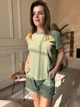 Жіноча піжама рубчик Оливковий комплект для сну з халатом Піжами шорти та футболка трикотаж S К4006-1 - зображення 2
