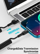 Кабель пружина lightning USB 2.4A зарядка для iPhone в розтяжке до 1,5м Черный - изображение 4