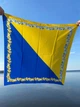 Жіноча Патріотична хустка Квіткове обрамлення синьо-жовта шовк 90х90 см 05007 - зображення 2