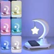 Смарт лампа RGB ночник с беспроводной зарядкой для телефона и Bluetooth колонкой настольный светильник Луна с звездой 3в1 - изображение 2