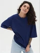 Футболка хлопковая оверсайз длинная женская Ray Oversize Unisex U0104W S/M Темно-синяя (RAY2000000023748) - изображение 3