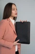 Шкіряна сумка-чохол для ноутбука 14" Apple / Asus / Dell / Lenovo / HP / Honor / Acer / Huawei / Xiaomi - (LC-16) - Чорний - изображение 3