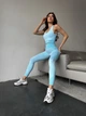Женский спортивный комплект Fitness Attire, light-blue (топ, рашгард, лосины) - XL - изображение 2