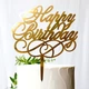 Золотий Топер "Happy Birthday (12)" 16х14cм Фігурка на Торт у Квіти Дзеркальний Напис Пластик Золото - зображення 1