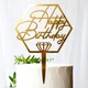 Золотий Топер "Happy Birthday (Ромб Д)" 16х12cм Фігурка на Торт у Квіти Дзеркальний Напис Пластик Золото - зображення 1