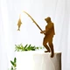 Золотой Топпер "Силуэт Мужчины Рыбака" 13х10см (без палочки) Зеркальный Пластик Фигурка на Торт в Букет Золото - изображение 1