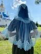 Накидка палантин для храма Family Tradition фатин с кружевом 50 см голубой Голубое небо - изображение 5