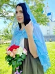 Накидка-палантин для храма Family Tradition шифон с кружевом 50 см, голубой Подснежник - изображение 4