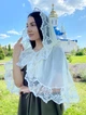 Накидка палантин для храма Family Tradition шифон с кружевом 50 см айвори Грёзы - изображение 4