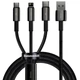 Кабель Baseus Tungsten Gold Fast Charging Data Cable 3-in-1 Cable USB to Lightning+Type-C+MicroUSB 3.5А 1.5м (CAMLTWJ-01) Black - изображение 1