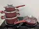 Набор кастрюль и сковорода Higher Kitchen HK-315 с гранитным антипригарным покрытием 7 предметов Красный - изображение 2