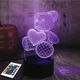 3D ночник "Мишка с сердцем" + пульт ДУ работает от USB - изображение 1