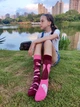 Разнопарные яркие длинные носки для девушек принтом в одном стиле Фламинго 37-43 - изображение 3