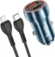 Автомобильное зарядное устройство Hoco Z46A Blue whale PD20W+QC3.0 car charger set (C to iP) Sapphire Blue (6931474770363) - изображение 1