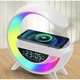 Настольная смарт лампа ночник RGB G-Smart BT-3401 3в1 (беспроводная зарядка, Bluetooth колонка, часы), белый - изображение 1