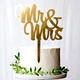 Золотий Весільний Топпер "Mr&Mrs" 12х10см Фігурка на Торт у Квіти Дзеркальний Напис Пластик Золото - зображення 1