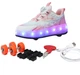 Роликовые кроссовки для девочек с LED подсветкой белые с розовым на 4-х колесах (DL125) Р.36(23,1см) - изображение 2
