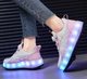 Роликовые кроссовки для девочек с LED подсветкой белые с розовым на 4-х колесах (DL125) Р.36(23,1см) - изображение 4