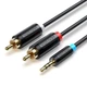 Аудіо-кабель з AUX mini-Jack 3,5 мм на Double RCA тюльпан Vention 2RCA Male Cable (2m). Black - зображення 1