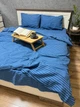 Комплект постільної білизни синя смужка двоспальна простирадло на гумці 200х180х20 70х70 - изображение 5