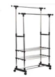Вешалка для одежды Double Pole WJF-002/80х38х160см стойка напольная в прихожую для вещей на колесах телескопическая для дома офиса кафе магазина двойная переносная регулируемая мебель для прихожей полка для обуви серый с черным - изображение 1