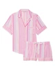 Піжама (сорочка+шорти) Victoria's Secret Flannel Long PJ Set Babydoll Pink Stripe S рожева - изображение 4