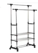 Вешалка для одежды Double Pole WJF-002/ 80х38х160см стойка напольная в прихожую для вещей телескопическая на колесах для дома офиса кафе магазина - изображение 1