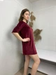 Жіноча велюрова сорочка пеньюар для сна прямого фасону бордова M - зображення 2