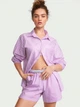Піжама Victoria's Secret Cotton Long-Sleeve Shirt & Shorts Set Purple Stripes S Бузкова фіолетова - зображення 1