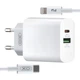 СЗУ XO L64 18W FAST EU QC3.0+PD FAST charger with apple PD fast cable (NB113) White - изображение 1