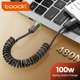 Кабель пружинний Toocki Type C - Type C 100W (20V/5A) PD Швидка зарядка Передача даних довжина 1.2м (752546227714) - зображення 1