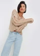 Вязанный oversize свитер кроп One size бежевый - изображение 3