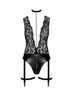 Боді Noir Handmade F297 Libido, M, чорне, мереживо, низ під латекс, відкритий доступ, гартери - изображение 4