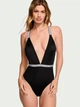 Купальник закритий жіночий Victoria's Secret Shine Strap Plunge One-Piece Swimsuit Чорний M - изображение 1