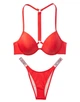 Раздельный купальник Victoria's Secret красный с push up и лентой из стразов на спине Shine Strap пушап бразилиана 36B/M - изображение 1