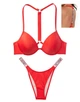 Раздельный купальник Victoria's Secret красный с push up и лентой из стразов на спине Shine Strap пушап бразилиана 36B/M - изображение 2
