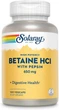 Бетаїн гідрохлорид із пепсином Solaray, HCL with Pepsin, 650 мг, 100 капсул - зображення 1