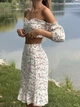 Топ летний Shape of Angel c открытыми плечами и рюшами цветочный принт XS бежевый - изображение 2