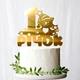 Золотий Топер "1 Річок (Ведмедик)" 11х9cм (без палички) Фігурка на Торт у Квіти Дзеркальний Напис Пластик Золото - зображення 1