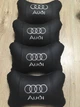 Набір автомобільних подушок на підголовник AUDI / АУДІ (4шт) чорні з білим логотипом - изображение 1