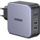 Зарядний пристрій Ugreen CD289 3xUSB 140W GaN 2хUSB-C+USB-A з C to C Cable 1.5 м Gray (90549) - зображення 1