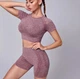 Спортивный комплект для фитнеса и йоги/ кроп топ + велосипедки Размер S Pink 14072024 - изображение 3