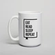Кружка "Eat Read Sleep Repeat", Белый, английский, Крафтовая коробка, 425 мл - изображение 1