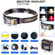 Налобный фонарь YY-19B, 3SMD+2COB, красный, желтый, белый, датчик движения, АКБ Li-Ion, магнит, ЗУ Type-C - зображення 2